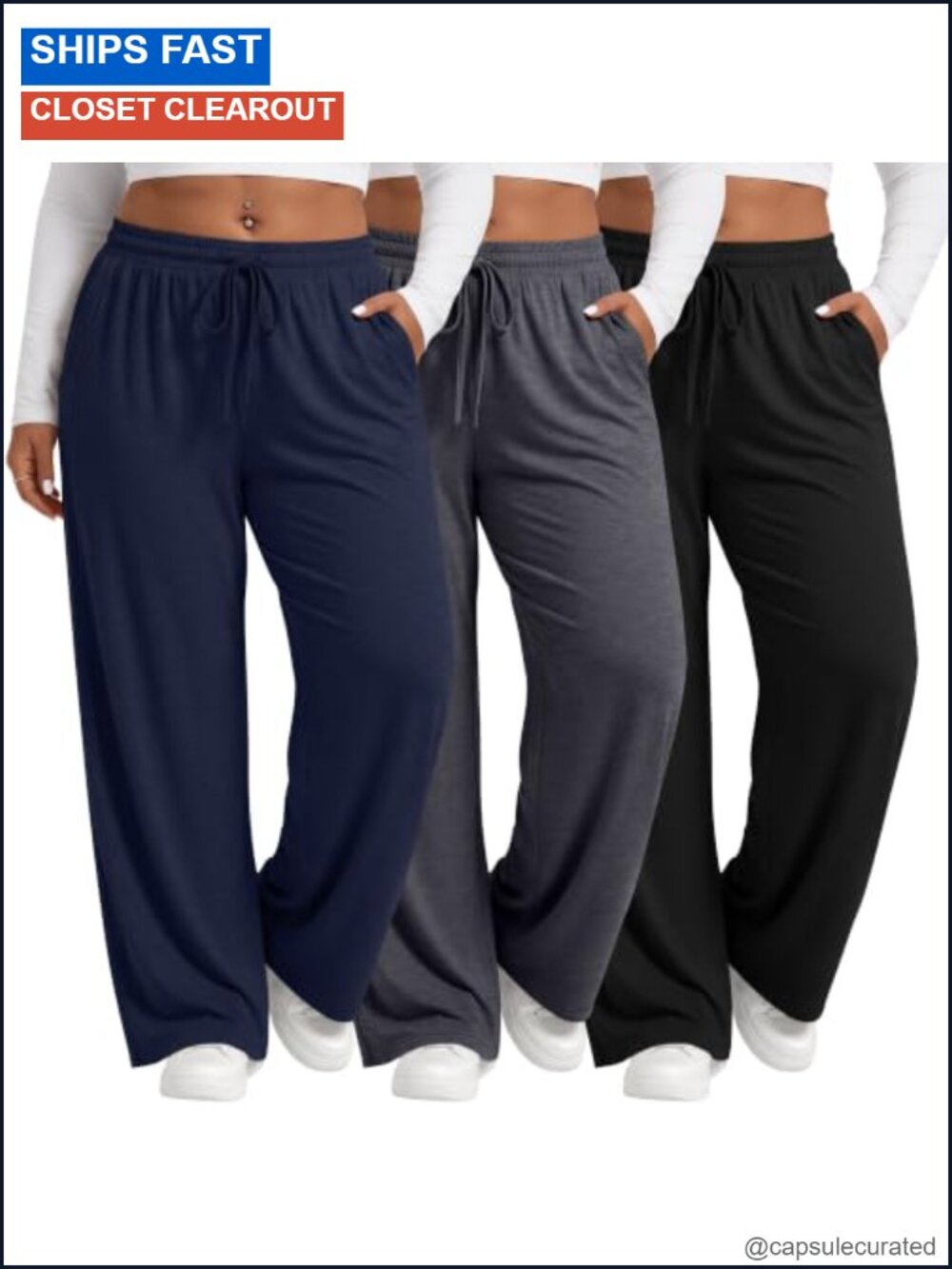 Plus Size Wide Leg Drawstring Pants 3 Pack Yoga Lounge Sweatpants